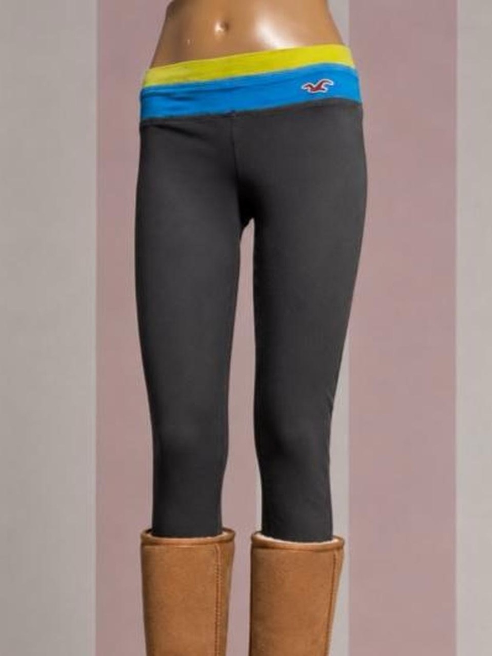 Hollister Co. y2K grey leggings with green and blue waistband